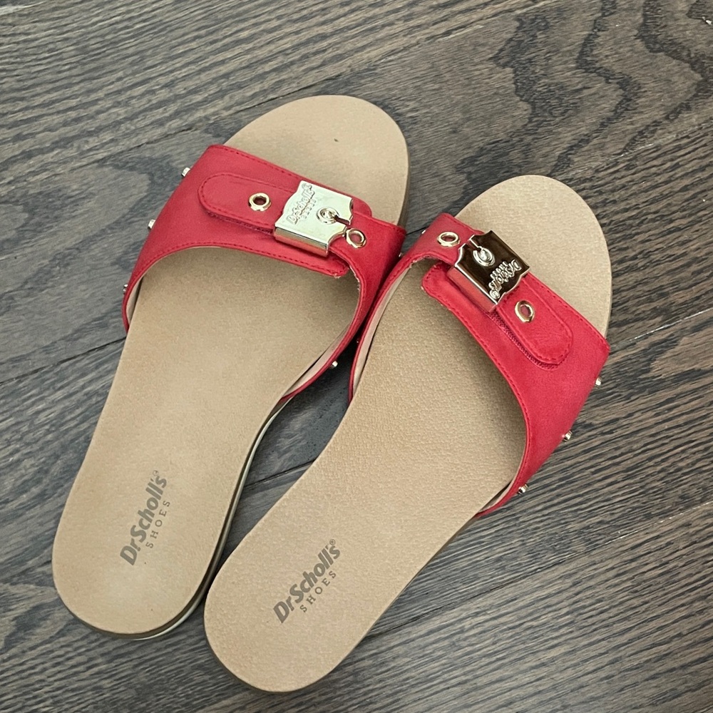 Dr. Scholl's Red Buckle Slide Sandals